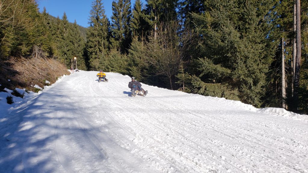 Sledding downhill